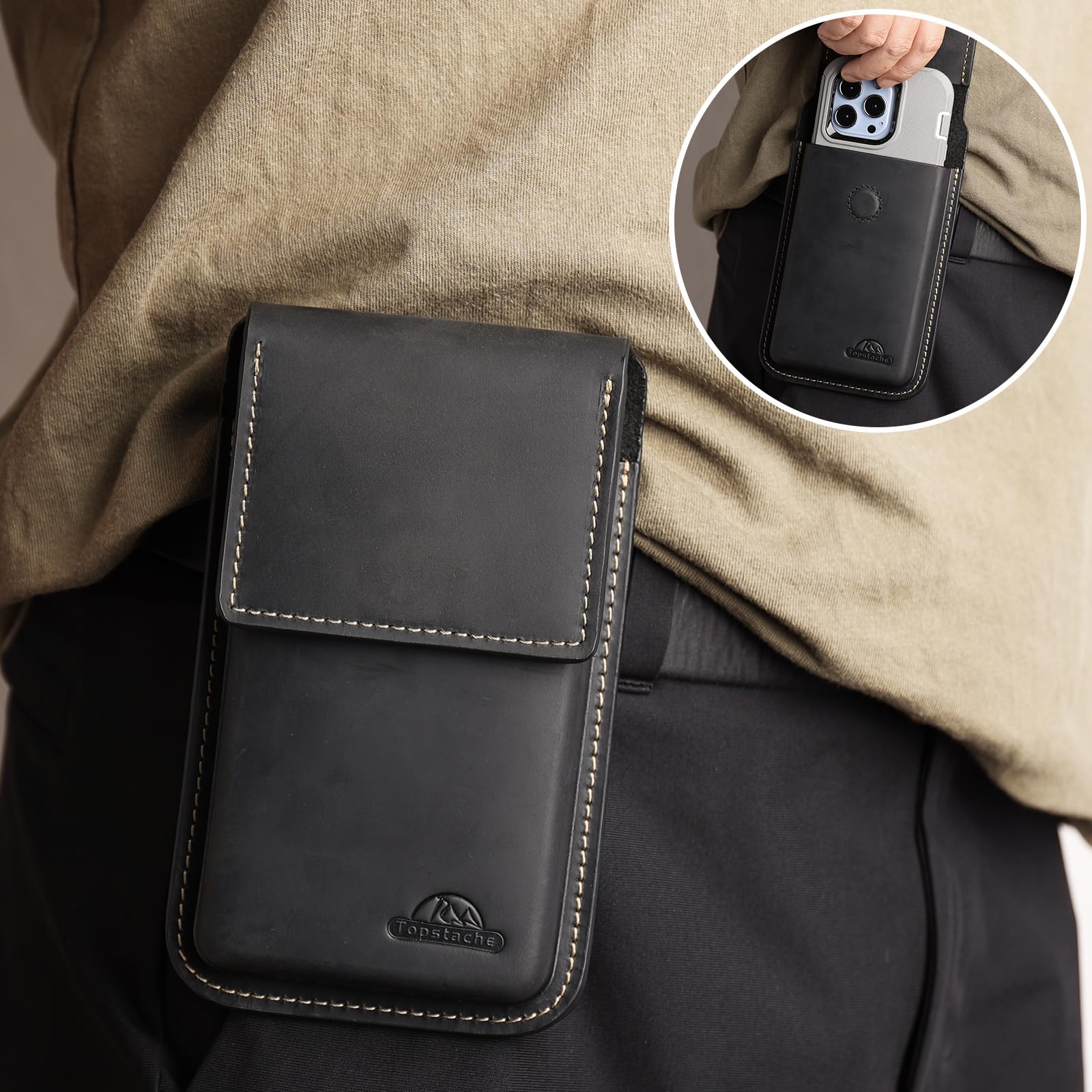 Amazon.com: Topstache Leather Cell Phone Holster with Belt Clip